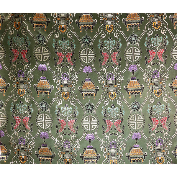 Double Fish Brocade Fabric - Green