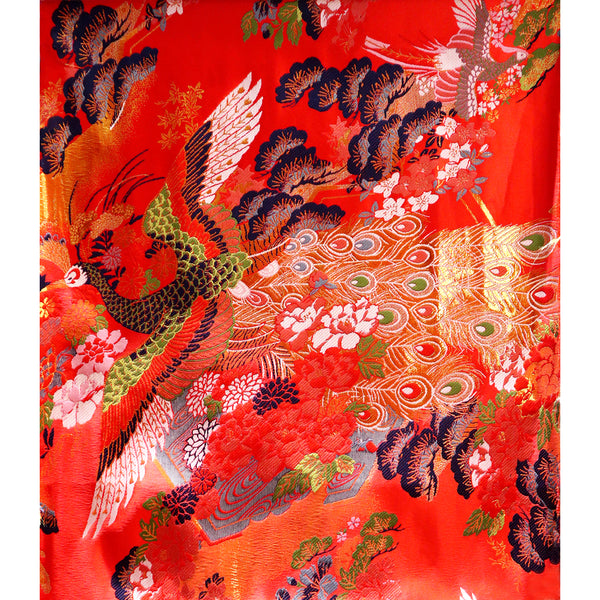 Colorful Peacock Garden Brocade Fabric