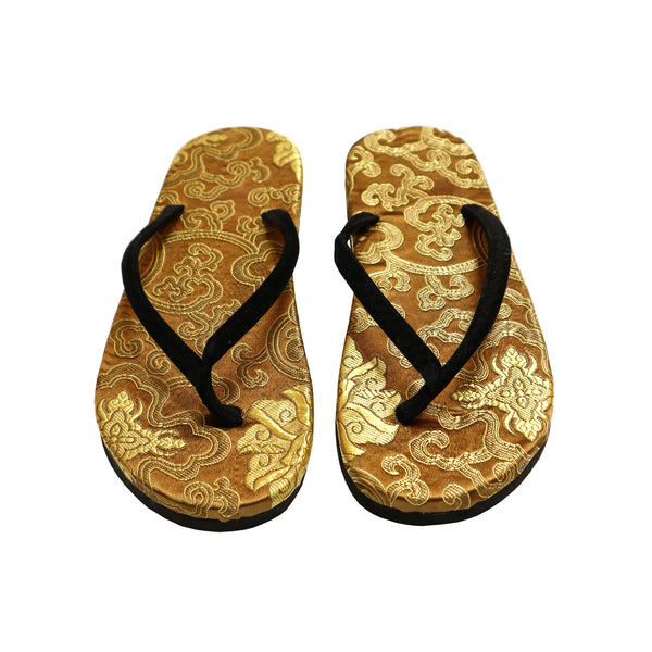 Brocade Flip Flops - Copper with Gold Floral Design