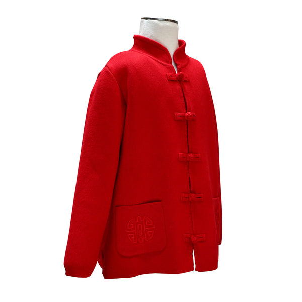 Girls Mandarin Collar Cardigan ruby red