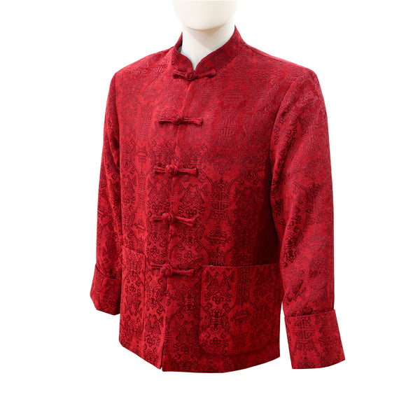 Tang Jacket with Pankou Buttons and Longevity Print - Red