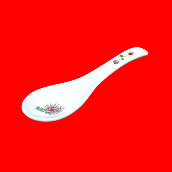 Engraved Ceramic Soup Spoon - Chrysanthemum