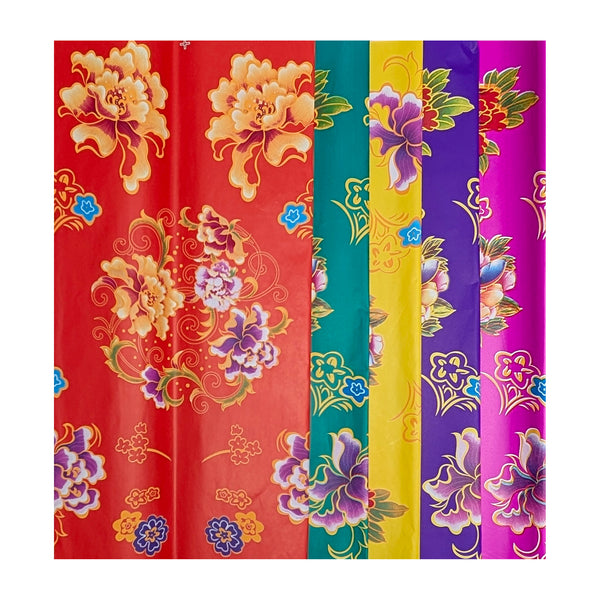 5 kinds of peony wrapping paper: red, green, yellow, purple, and fuchsia