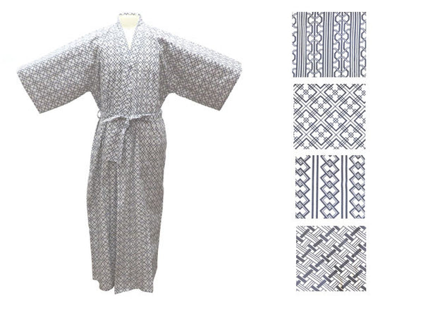 Black on white geo pattern print robe, ankle length