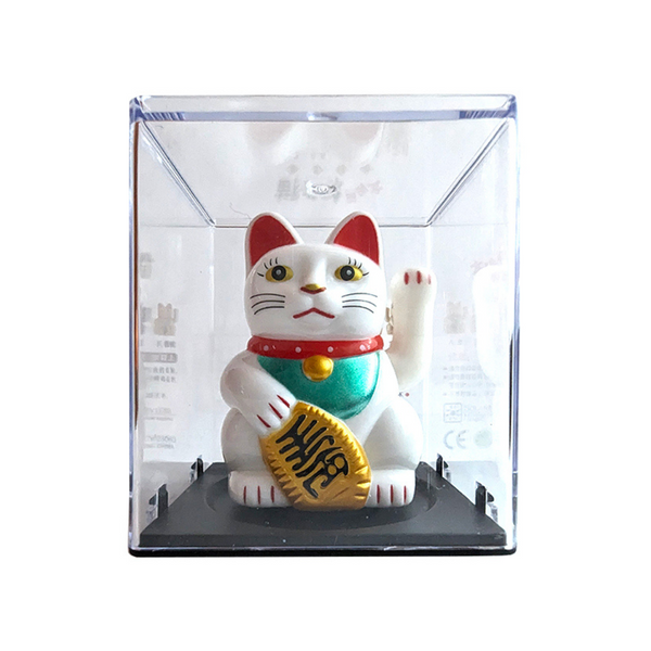 Classic Solar Power Waving Lucky Cat - White