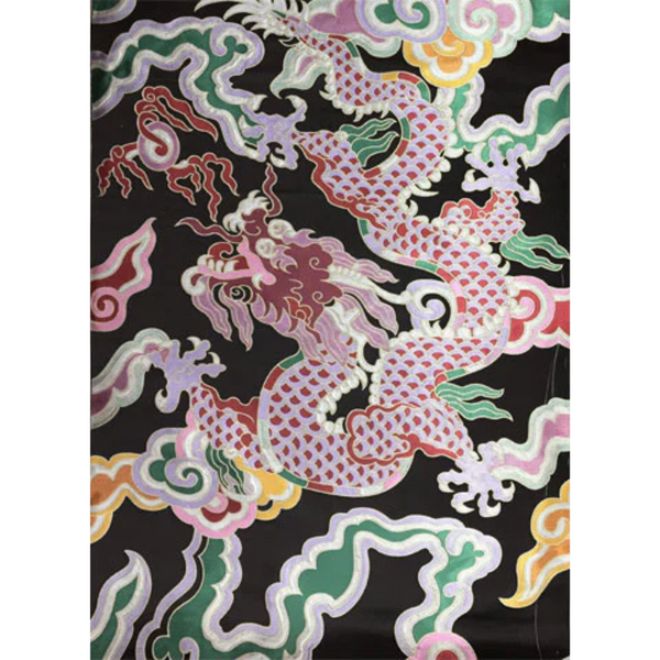 Multi Color Giant Dragon Cloud Brocade Fabric - Black