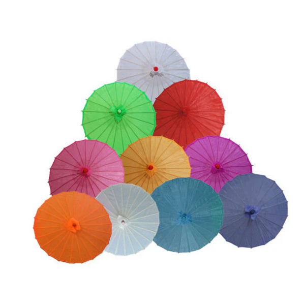 Group of solid color nylon fabric parasols