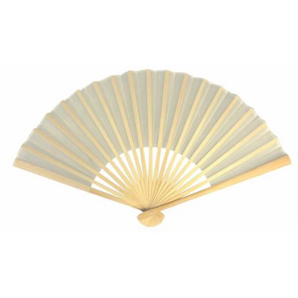 Exquisite folding fan with beige fabric and bamboo frame